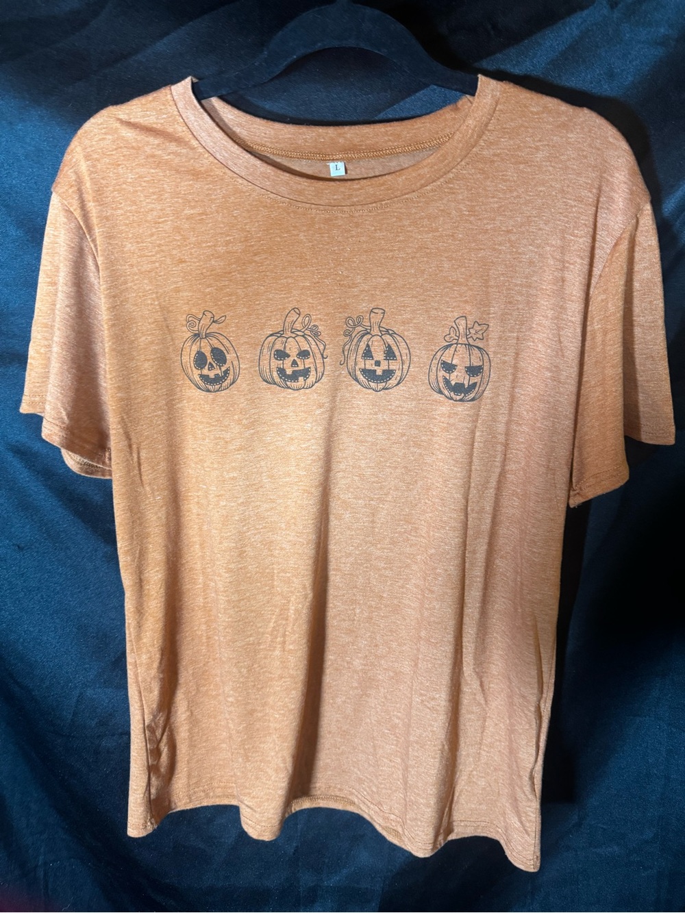 SHEIN Orange Heather Short Sleeve Pumpkin Face Tee